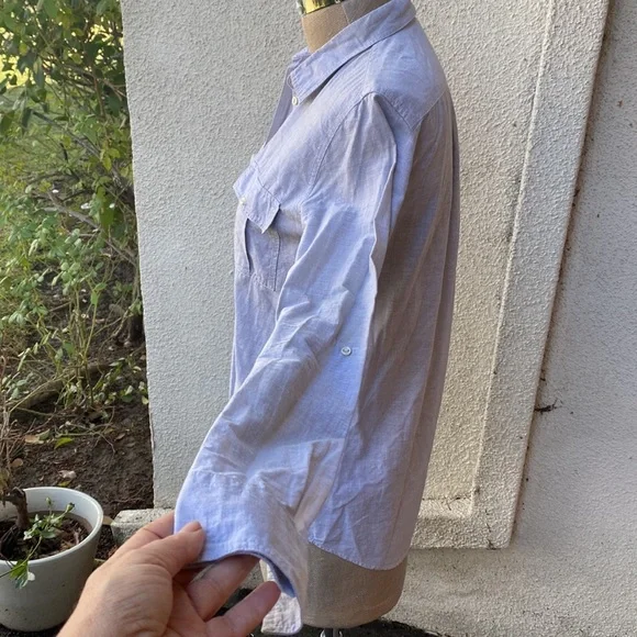 BD Baggies linen blend Italian luxury brand light grey button down blouse - Picture 7 of 14